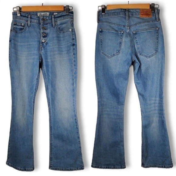 Lucky Brand Bridgette Cropped Flare Button Fly Jeans Light Wash Blue Size 00/24 - Picture 1 of 13